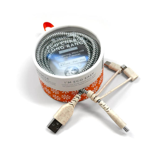 charge cable - eco long range™ - usb 3 tip - natural by tech candy (e-accessories)
