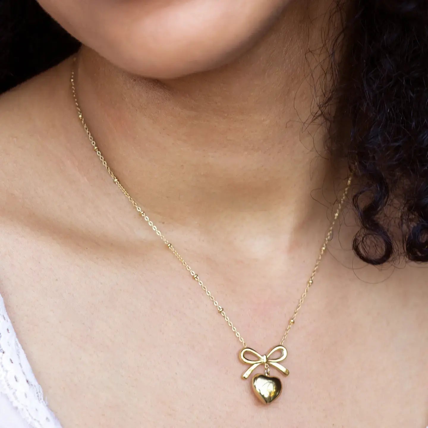 necklace - effie heart + bow - 18kgp by peter and june
