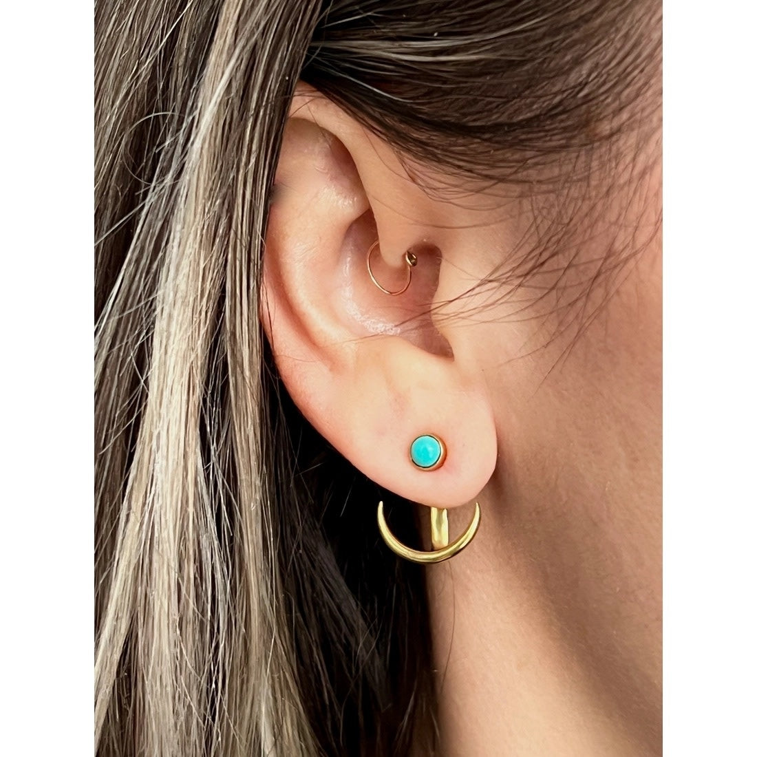 earrrings - brass ear jacket - turquoise stone by baizaar
