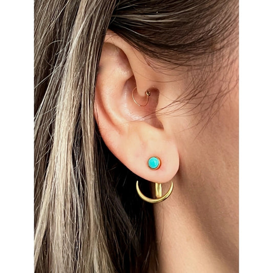 earrrings - brass ear jacket - turquoise stone by baizaar