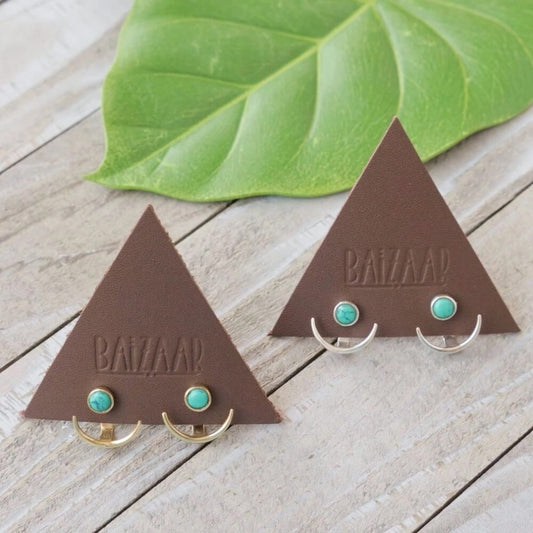 earrrings - brass ear jacket - turquoise stone by baizaar