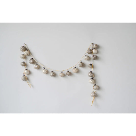 garland - recycled glass ornament - silver/gray + fabric ribbon by creative co-op