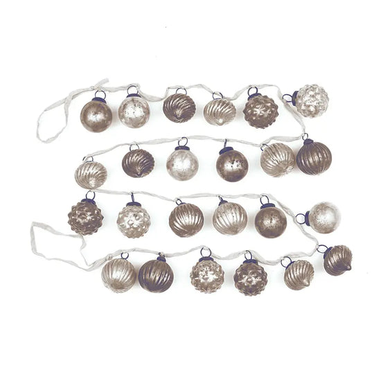 garland - recycled glass ornament - silver/gray + fabric ribbon by creative co-op