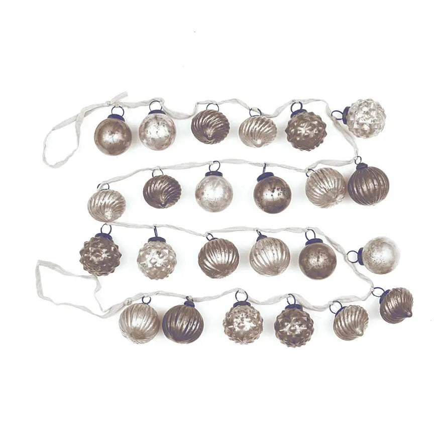 garland - recycled glass ornament - silver/gray + fabric ribbon by creative co-op