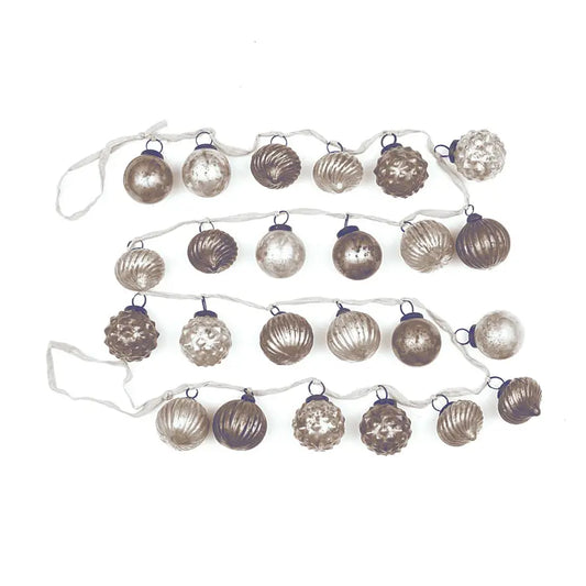 garland - recycled glass ornament - silver/gray + fabric ribbon by creative co-op