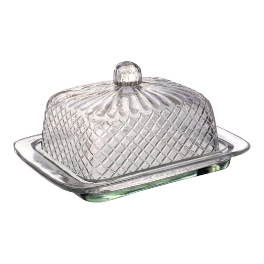 butter dish - embossed glass by creative co-op