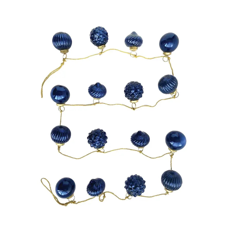 garland - recycled glass ornament - dark blue - gold cord by creative co-op