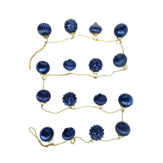 garland - recycled glass ornament - dark blue - gold cord by creative co-op