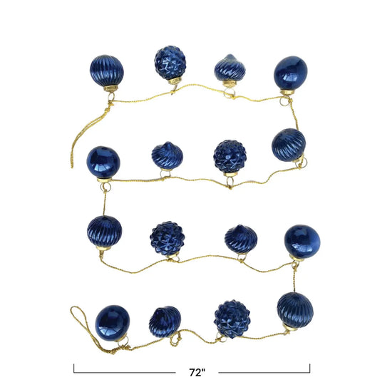 garland - recycled glass ornament - dark blue - gold cord by creative co-op