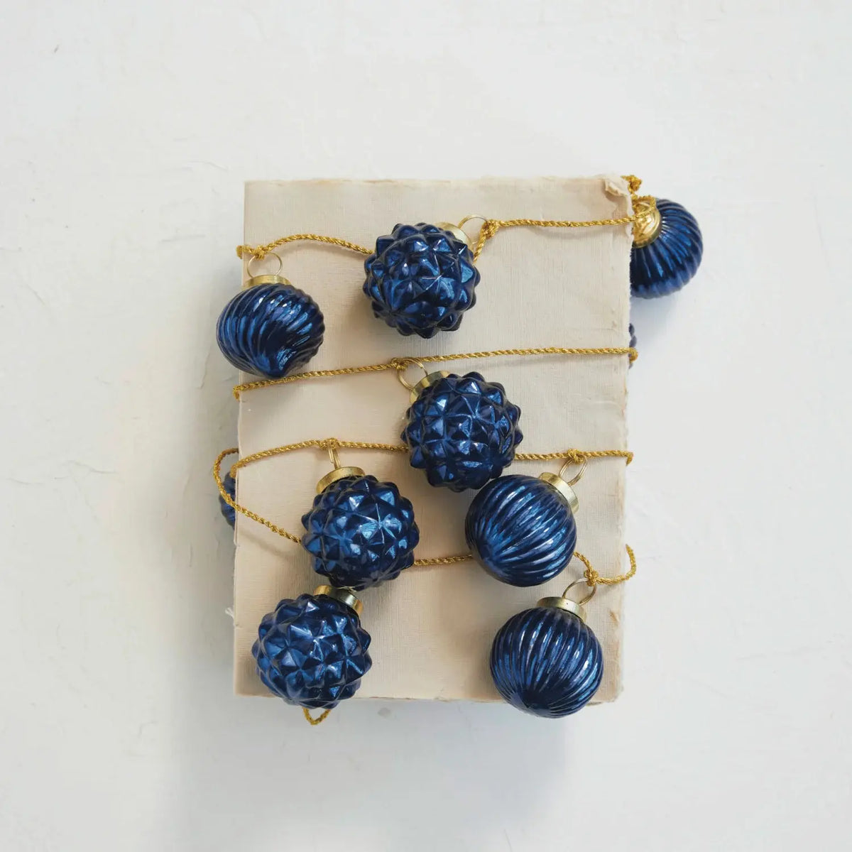garland - recycled glass ornament - dark blue - gold cord by creative co-op