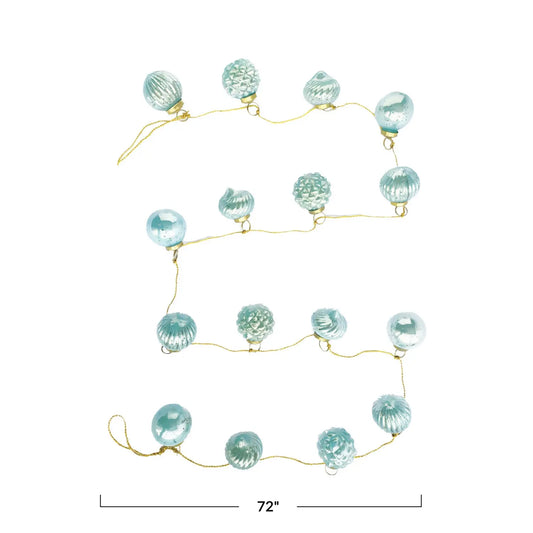 garland - recycled glass ornament - mint - gold cord by creative co-op