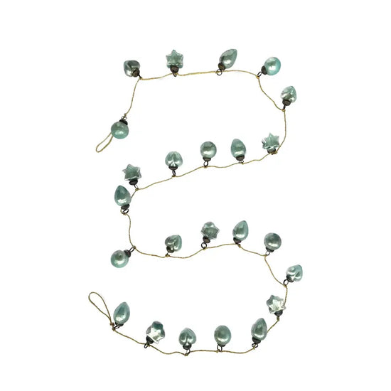 garland - recycled glass ornament - mini mint - gold cord bulb+star+heart+ball ornament - mint mercury glass - gold cord by creative co-op