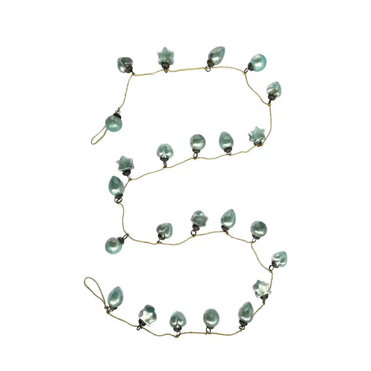 garland - recycled glass ornament - mini mint - gold cord bulb+star+heart+ball ornament - mint mercury glass - gold cord by creative co-op