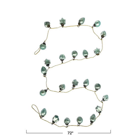 garland - recycled glass ornament - mini mint - gold cord bulb+star+heart+ball ornament - mint mercury glass - gold cord by creative co-op