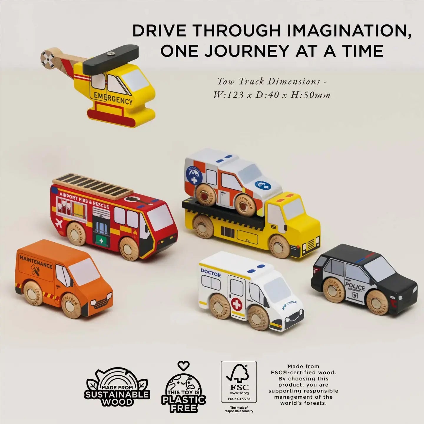 toy set - emergency helicopter & rescue cars - classic wooden by le toy van, inc.