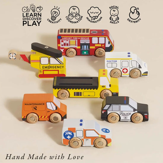 toy set - emergency helicopter & rescue cars - classic wooden by le toy van, inc.