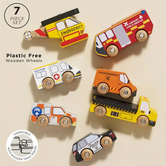 toy set - emergency helicopter & rescue cars - classic wooden by le toy van, inc.