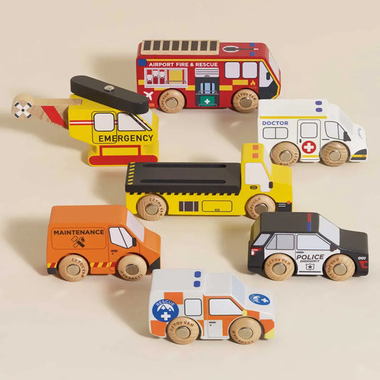 toy set - emergency helicopter & rescue cars - classic wooden by le toy van, inc.
