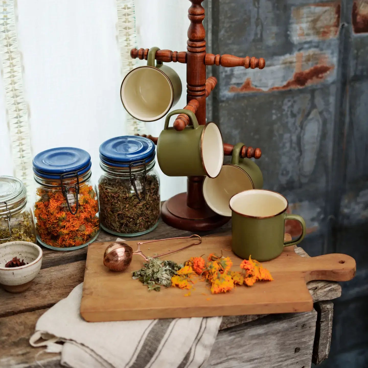camp mugs - enamel - olive drab + speckled white by barebones