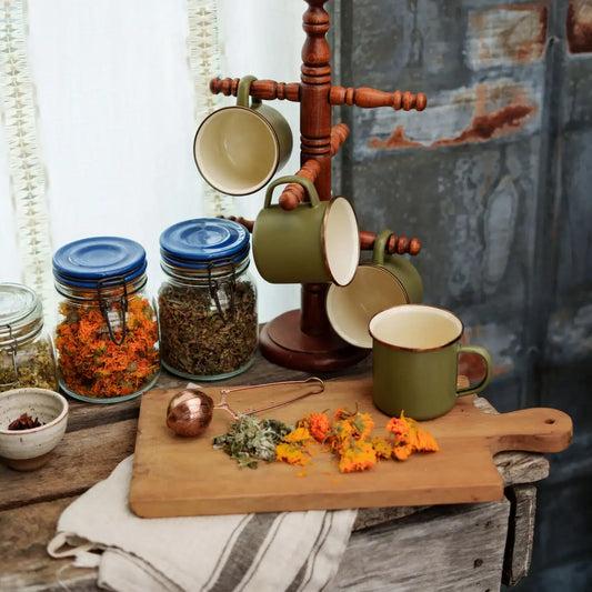 camp mugs - enamel - olive drab + speckled white by barebones