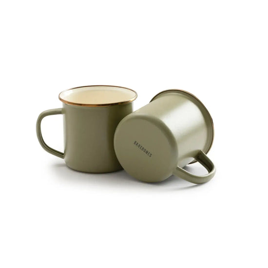camp mugs - enamel - olive drab + speckled white by barebones