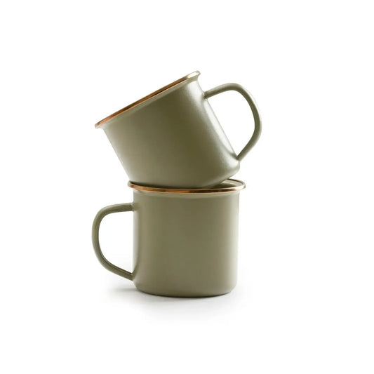camp mugs - enamel - olive drab + speckled white by barebones