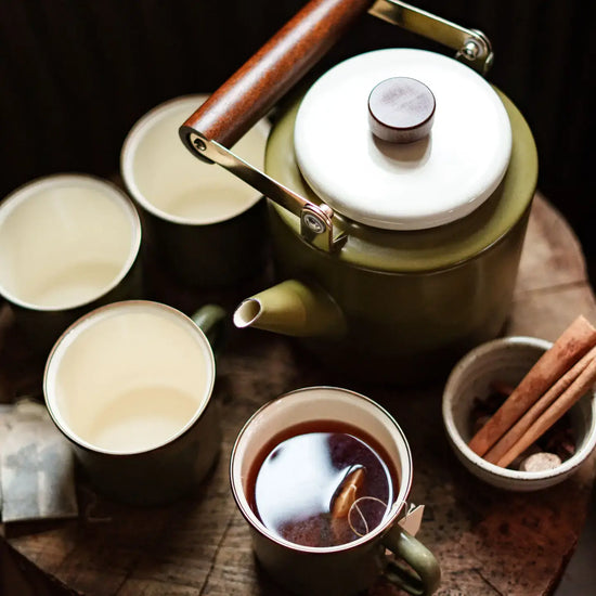camp mugs - enamel - olive drab + speckled white by barebones