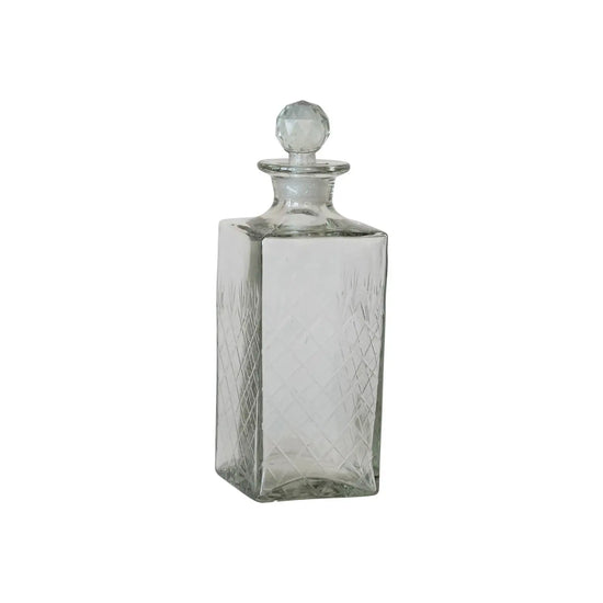 decanter - etched recycled glass - diamond stopper by creative co-op