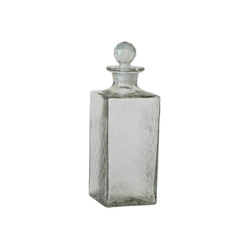 decanter - etched recycled glass - diamond stopper by creative co-op
