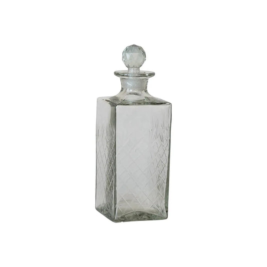decanter - etched recycled glass - diamond stopper by creative co-op