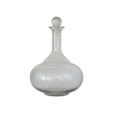 round decanter - etched recycled glass - diamond stopper by creative co-op