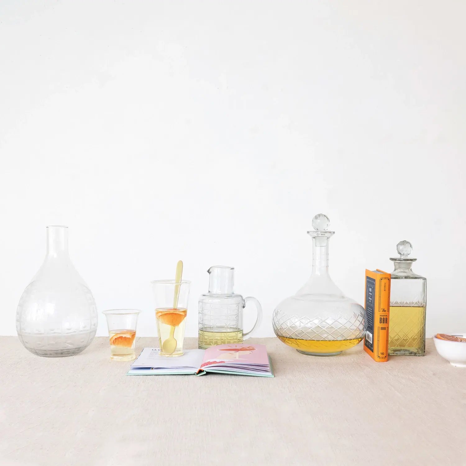 decanter - etched recycled glass - diamond stopper by creative co-op