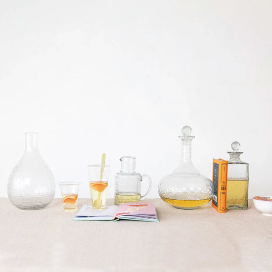 round decanter - etched recycled glass - diamond stopper by creative co-op