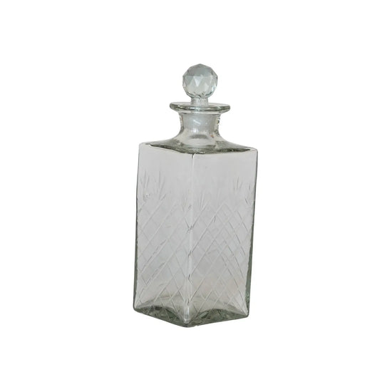 decanter - etched recycled glass - diamond stopper by creative co-op