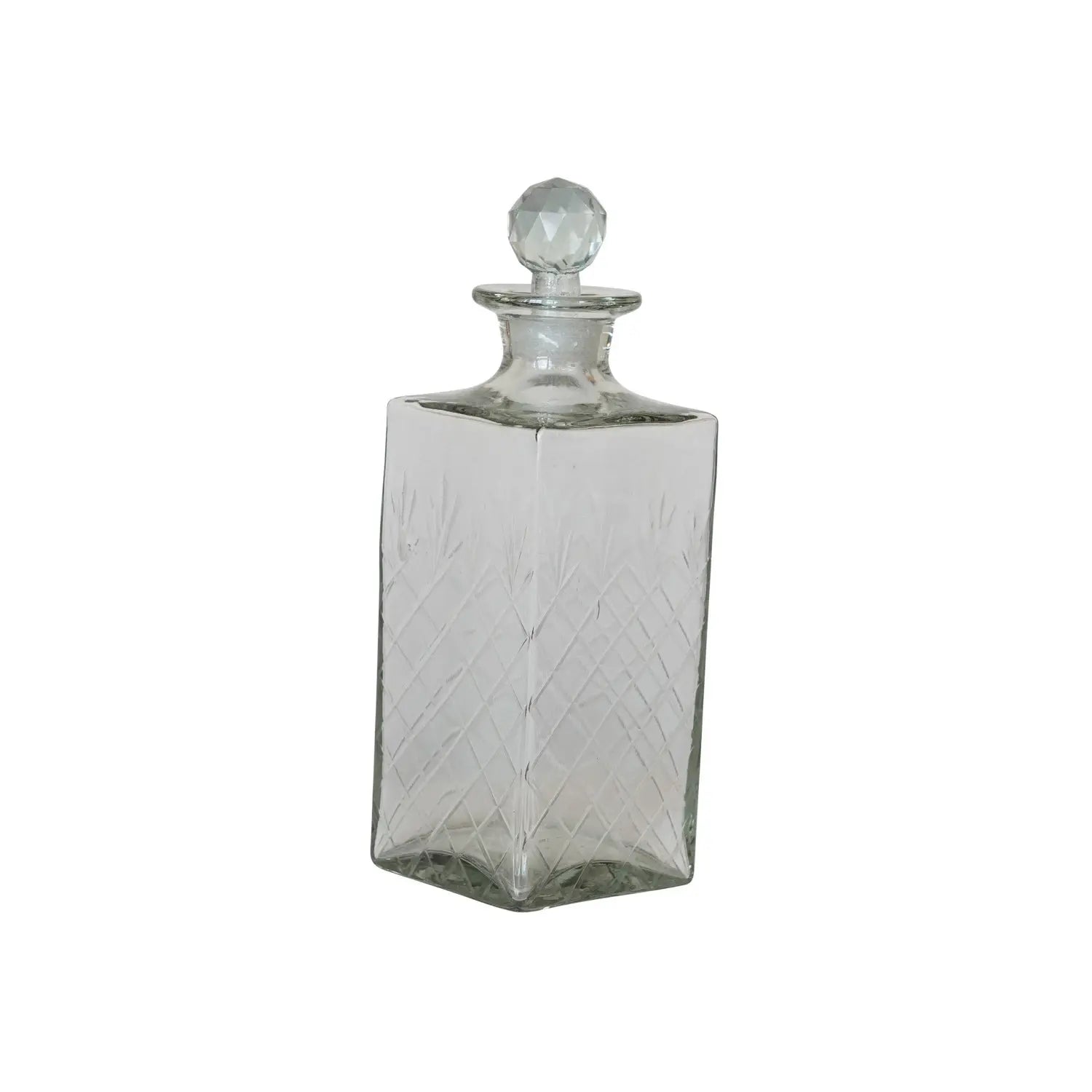 decanter - etched recycled glass - diamond stopper by creative co-op