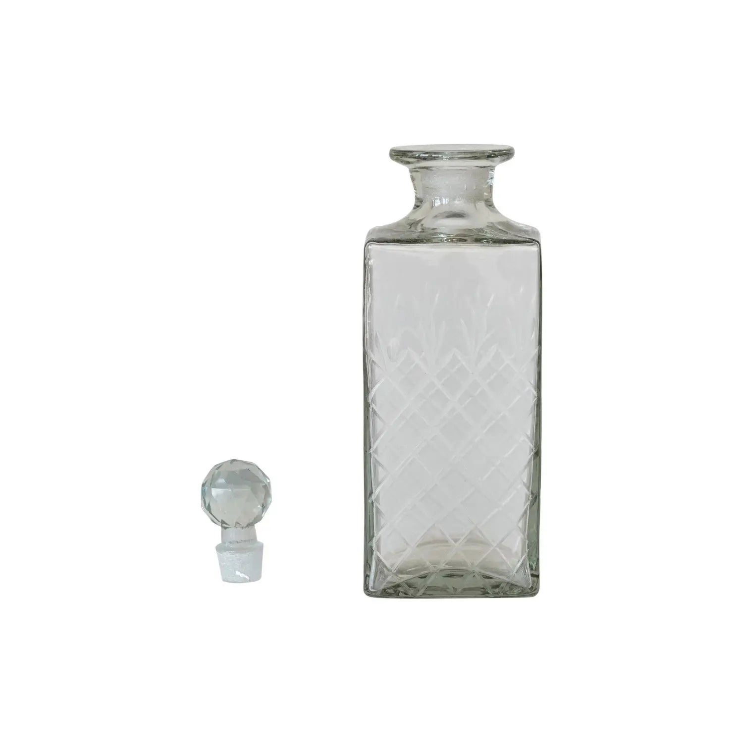 decanter - etched recycled glass - diamond stopper by creative co-op