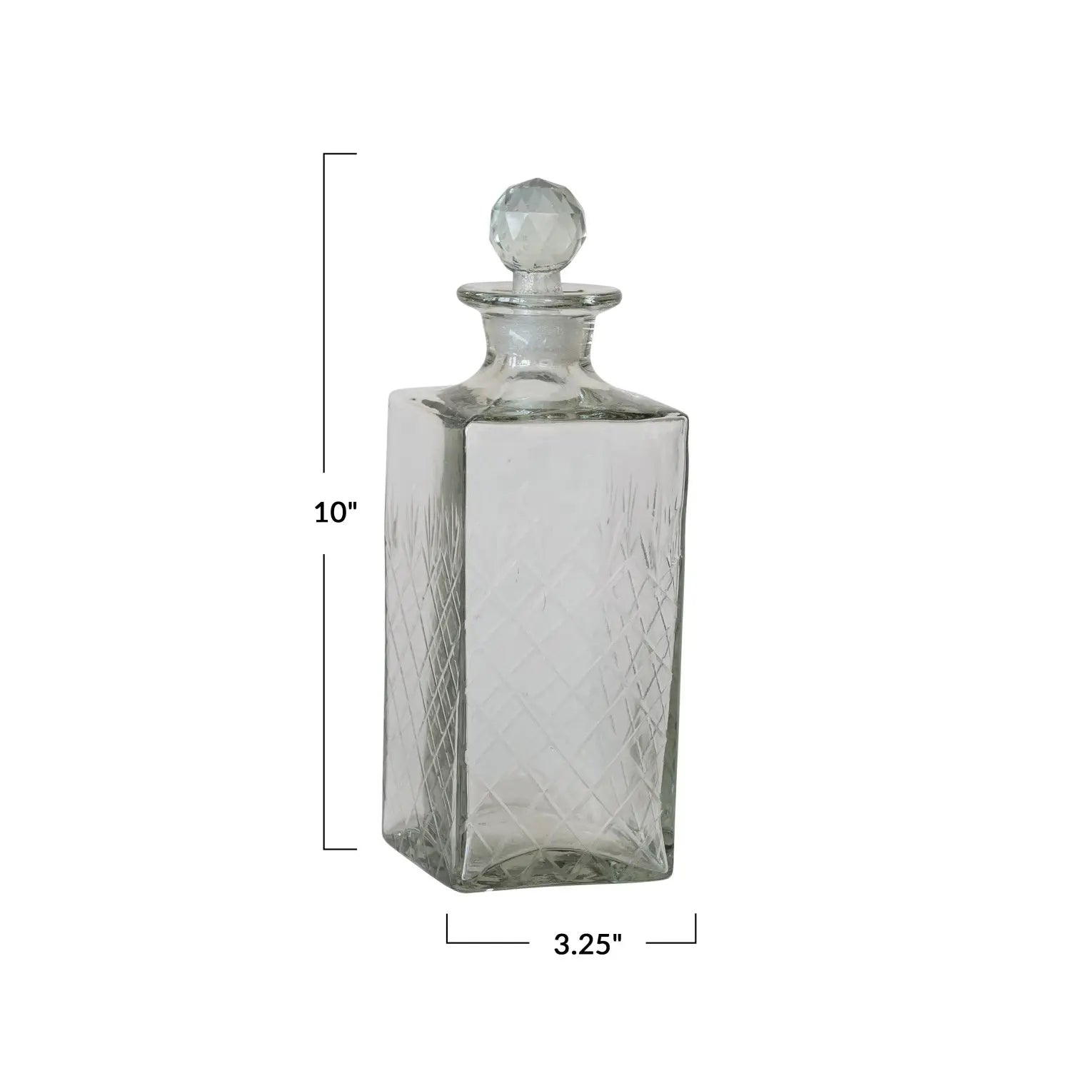 decanter - etched recycled glass - diamond stopper by creative co-op