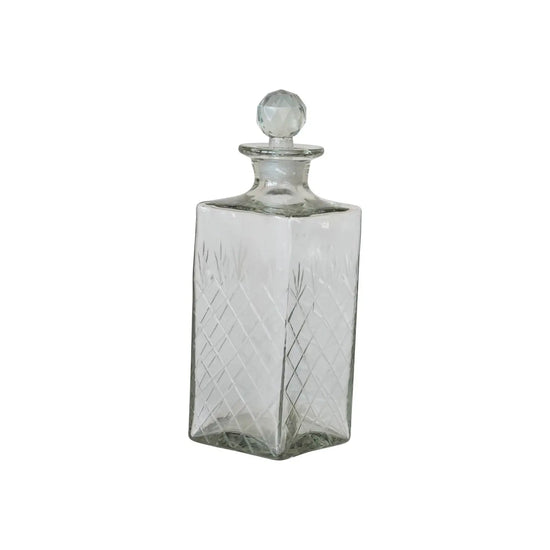 decanter - etched recycled glass - diamond stopper by creative co-op