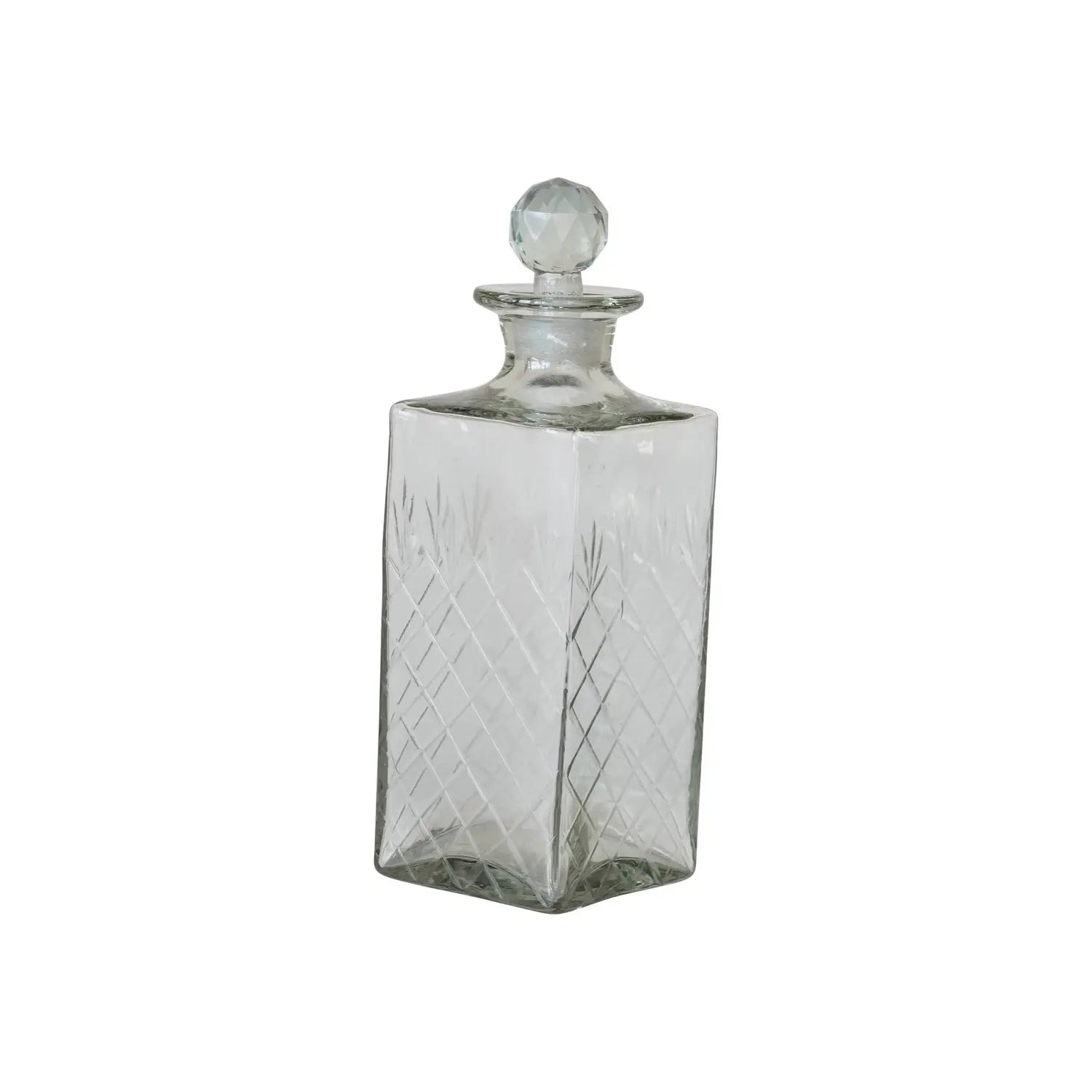 decanter - etched recycled glass - diamond stopper by creative co-op