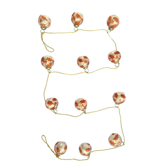 garland - recycled glass ornament - silver + coral - etched leaf - gold cord by creative co-op