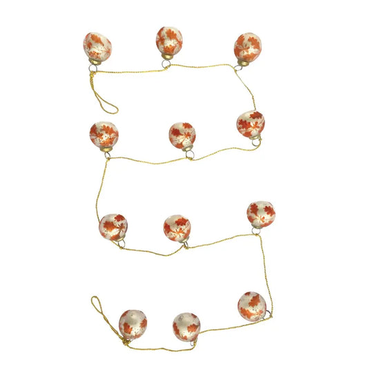 garland - recycled glass ornament - silver + coral - etched leaf - gold cord by creative co-op
