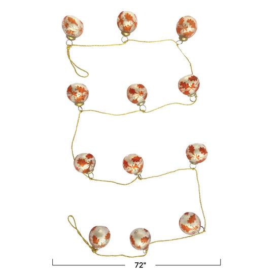 garland - recycled glass ornament - silver + coral - etched leaf - gold cord by creative co-op