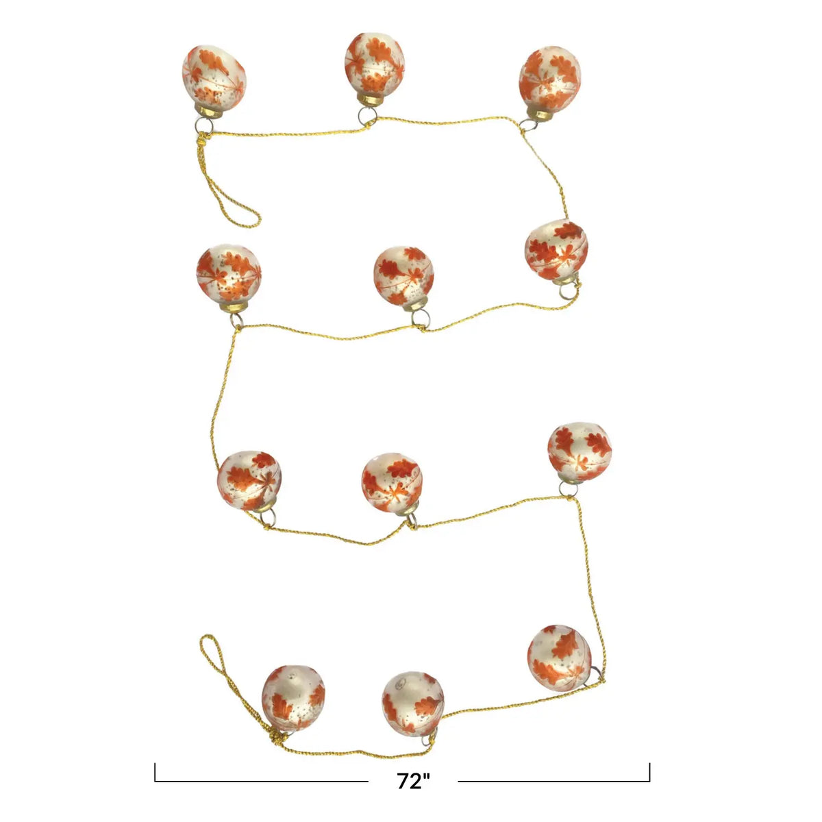 garland - recycled glass ornament - silver + coral - etched leaf - gold cord by creative co-op