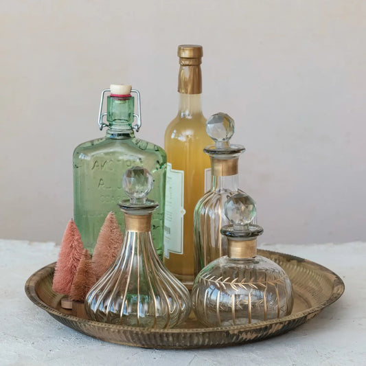 mini decanter - etched glass - gold finish pattern - diamond stopper by creative co-op