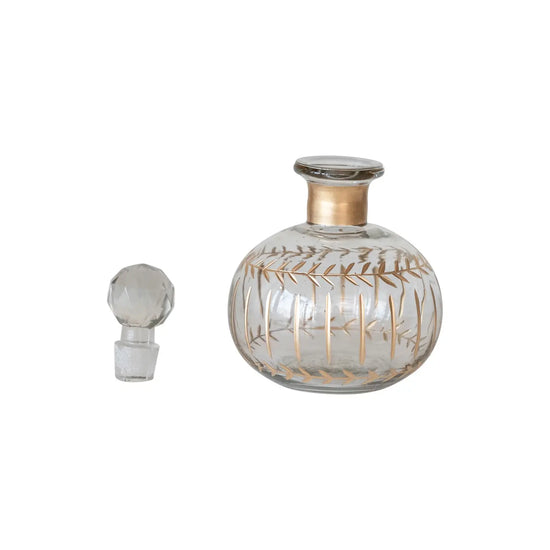 mini decanter - etched glass - gold finish pattern - diamond stopper by creative co-op