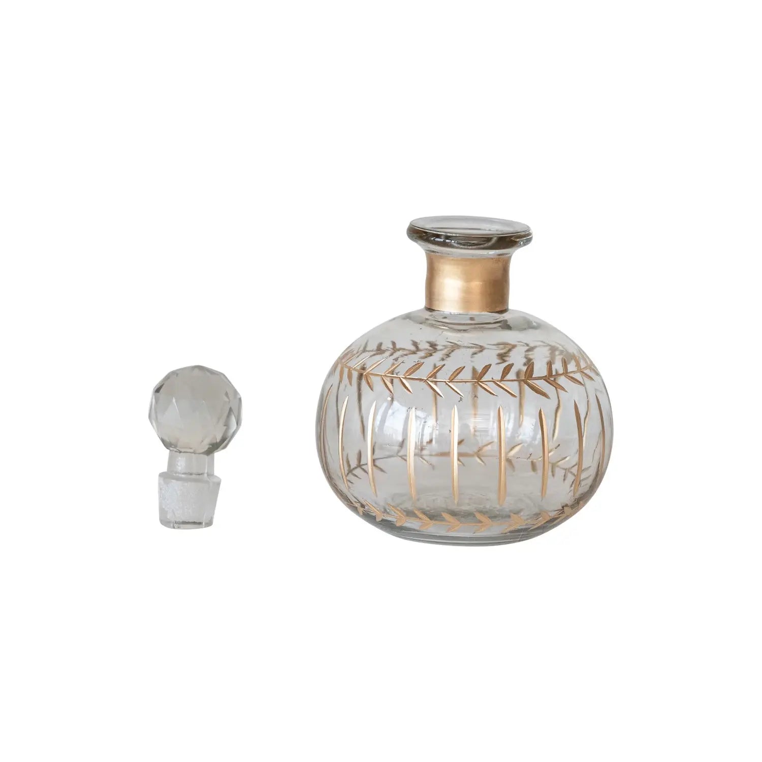 mini decanter - etched glass - gold finish pattern - diamond stopper by creative co-op