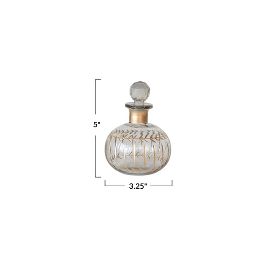 mini decanter - etched glass - gold finish pattern - diamond stopper by creative co-op