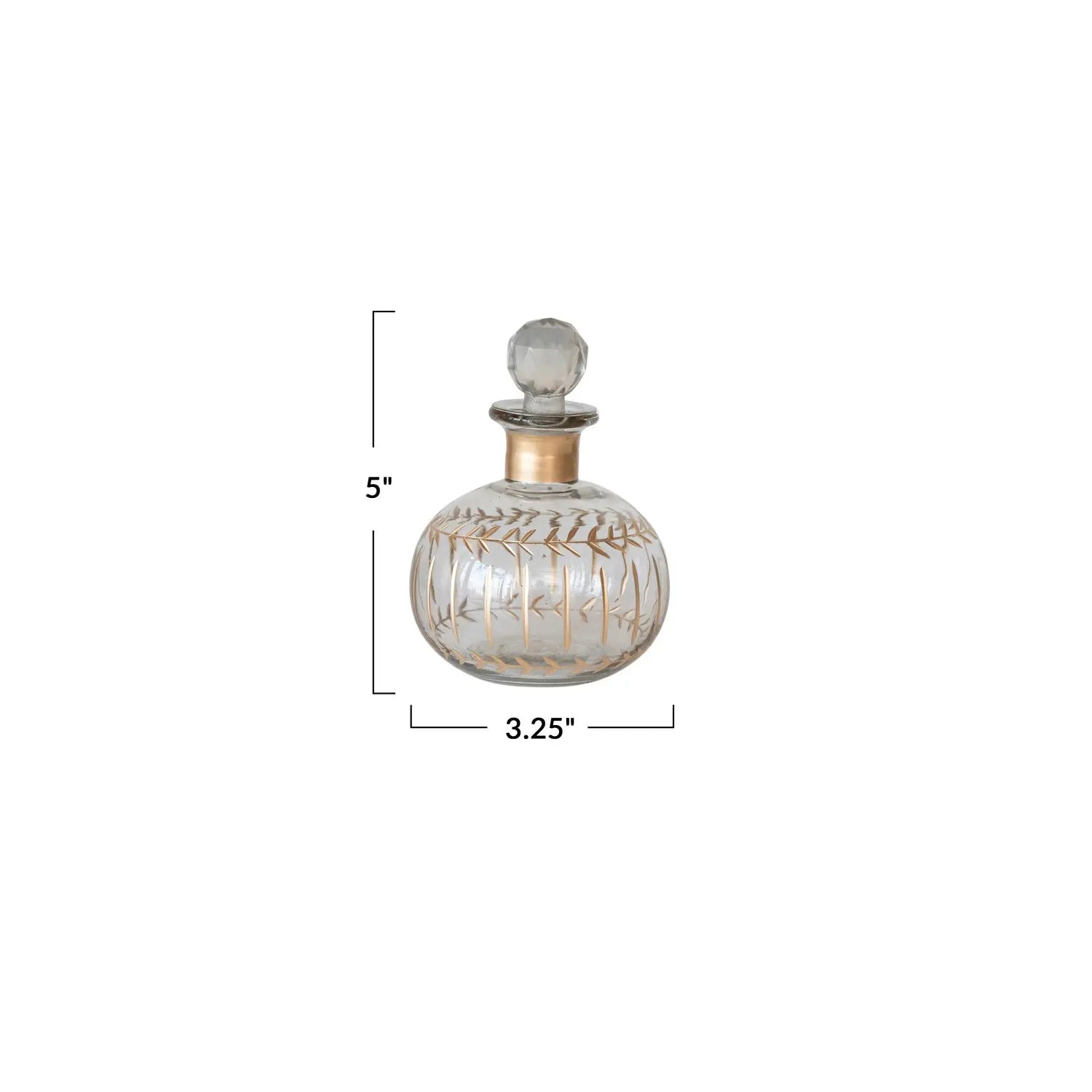 mini decanter - etched glass - gold finish pattern - diamond stopper by creative co-op