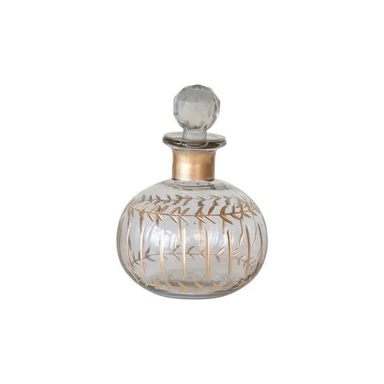 mini decanter - etched glass - gold finish pattern - diamond stopper by creative co-op