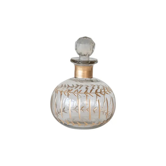 mini decanter - etched glass - gold finish pattern - diamond stopper by creative co-op